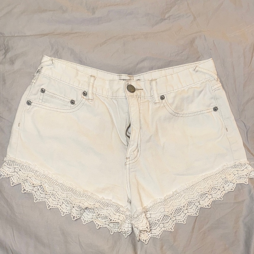 Free People Denim White Lace Shirts